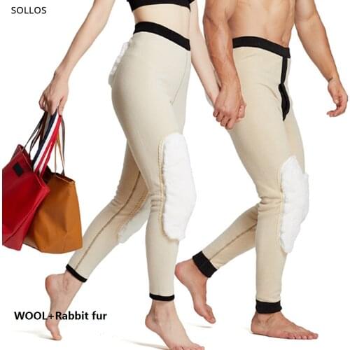 Real rabbit fur patch wool pant pantyhose winter leggings underwear women men thermal pants panty merino leging legin warm mens