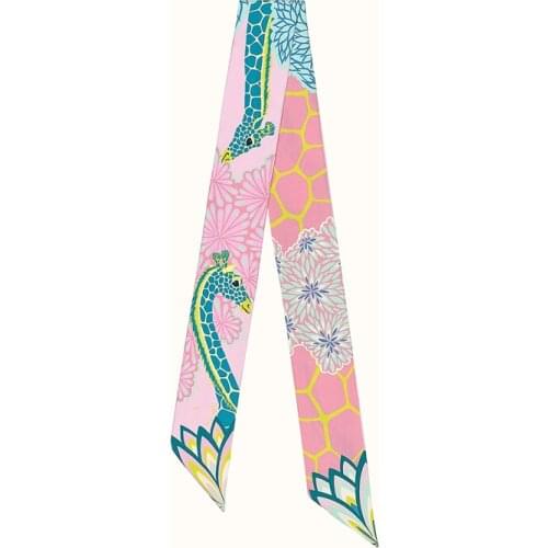 New Giraffe Scarf Printed All-match Imitation Silk Neckerchief Tie Bag Handle Small Ribbon Scarves Headscarf BS06