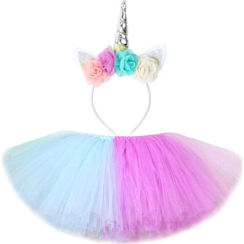 Pastel Unicorn Tutu Skirt Outfit for Girls Birthday Party Tutus Kids Costumes Baby Girl Photo Shoot Skirts with Flower Hair Bow