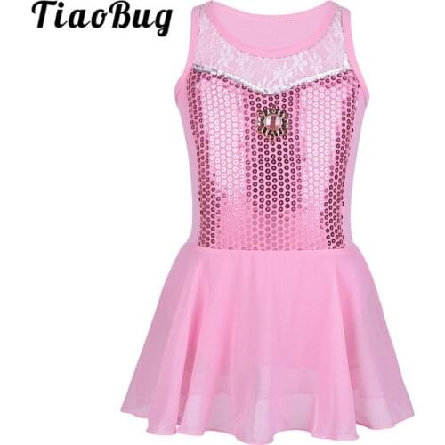 TiaoBug Kids Girls Sequined Ballet Gymnastics Leotard Dance Tutu Dress Children Figure Skating Stage Performance Dance Costumes
