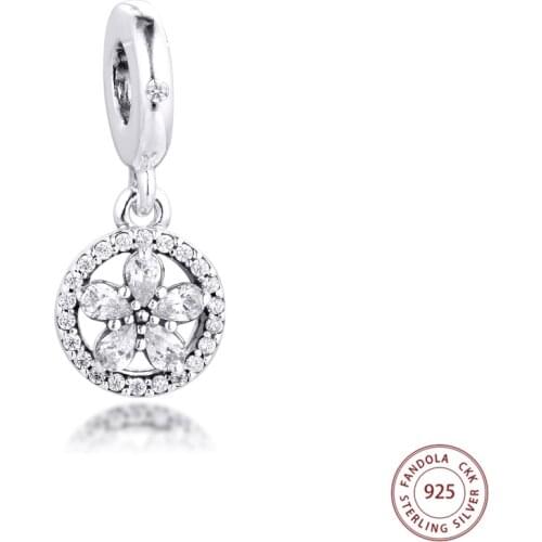 Fits Pandora Bracelet 925 Sterling Silver Sparkling Snowflake Circle Dangle Charms Metal Beads DIY Jewelry Making Charmsy 2020