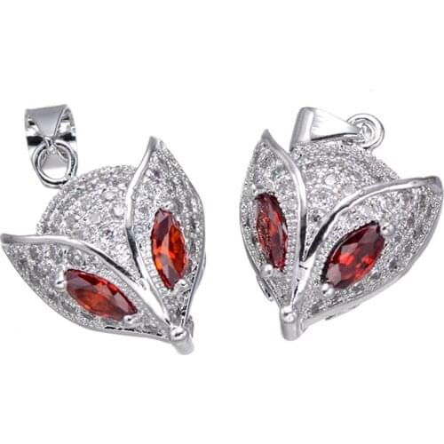 Supplies For Jewelry Wholesale Micro Pave Zirconia Rhinestone Crystal Red Eye Animal Fox Pendant Charms For Jewellery Making