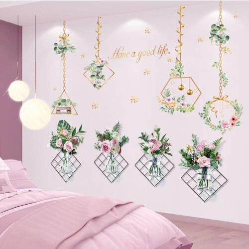 [shijuekongjian] Flowers Plants Wall Stickers DIY Hanging orchid Wall Decals for Living Room Bedroom Kitchen Home Decoration