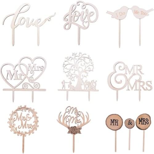 1/3Pcs Mr & Mrs Wedding Cake Topper Wooden Love Cake Topper Wood Letters Cake Decoration Party Wedding Favors Supplies Gifts