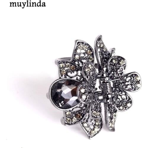 Retro Flower Rhinestones Hair Clip Hairpins Crystal Crab Hair Claws For Women Girl Hair Accessories