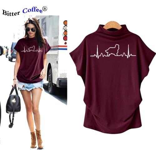 NEW Cavalier King Charles Spaniel Dog Heartbeat T-Shirt Letter Women T Shirt Summer Style Funny Loose Tshirt Womens Plus Size