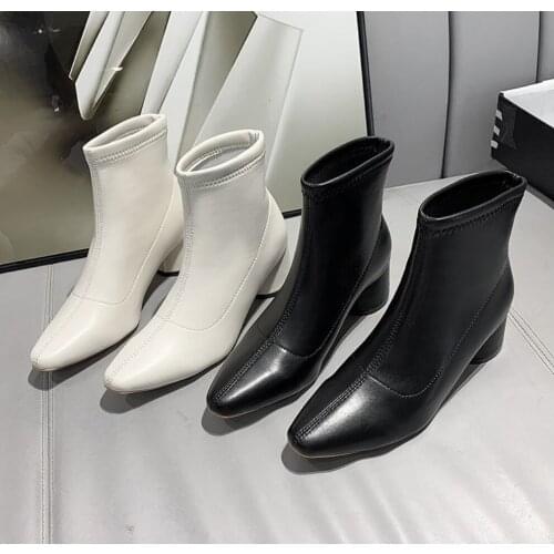 2021 Autumn Europe Women Ankle Boots Fashion Pointed Chunky High Heel Boots Elegant Women Pumps Female All-Match Chelsea Boots
