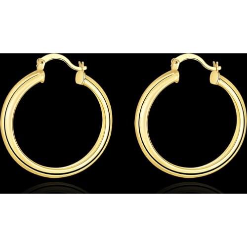 18K gold 4CM smooth Big circle hoop Earrings 925 Sterling Silver Earrings for Women Christmas gifts fine party wedding Jewelry