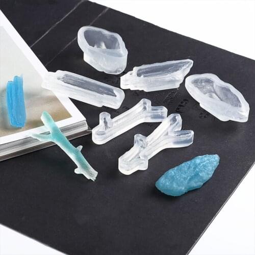 2PCS DIY Simulation Clear Silicone Mold Stone Wood Mould Crystal Drop Glue Dry Flower Embossed Wax Mold Soap Pendant DIT Mould