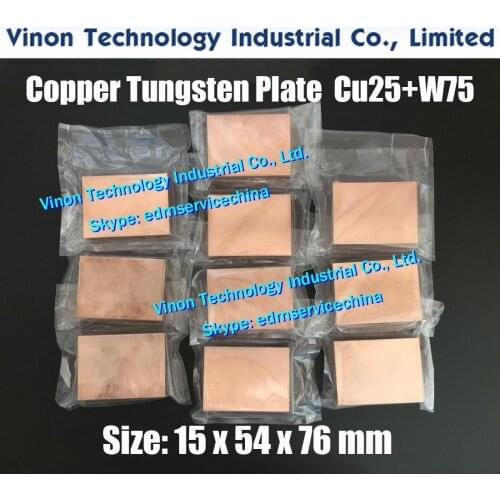 2PCS PACK) 15x54x76mm Tungsten Copper Plate W75+Cu25, edm Tungsten Copper Electrode W75, Electric Spark Tungsten Copper Block