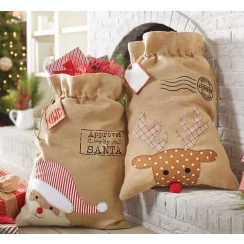 20pcs burlap christmas santa sacks bag xmas santa gifts bags 2 styles good quality tree decoration santa sack candy bag SN1984