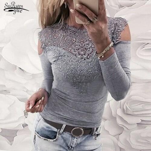 2021 Spring Casual Women Shirt O-Neck Lace Tops Long Sleeve Women Blouses Shirt Crochet Hollow Out Sexy White Blouse 12679