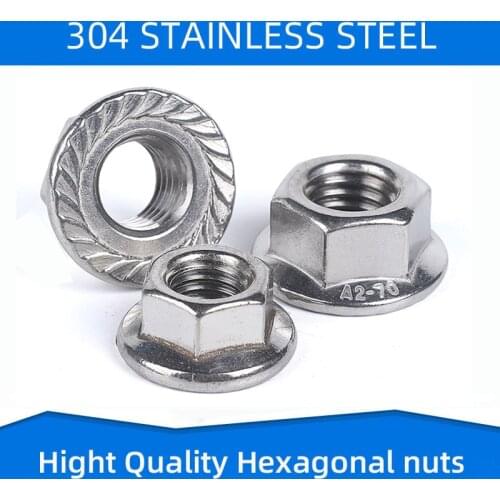 304 316 Stainless Steel Hexagon Flange Nut Hex Nuts with Cap Brim Anti-loose Anti-slide skid Nut M3 M4 M5 M6 M8 M10 M12 M16 M20