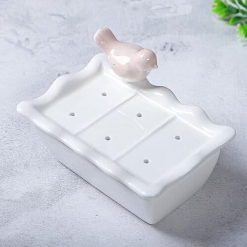 American Ceramics Little bird Soap box With lid Drain Double layer Home Bathroom Soap tray decoration