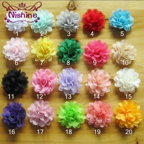 Nishine 10pcs/lot 20colors 2.8" Satin Chiffon Flowers for Baby Girls Headbands Hairband Hair Ornaments Children Hair Accessory