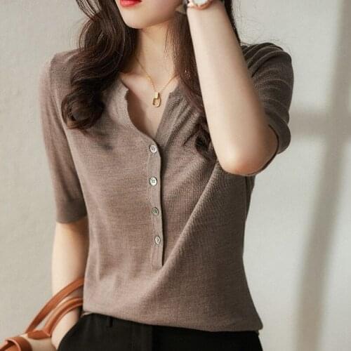 Blusas Mujer De Moda 2021 Fashion Shirt for Women Button Top Ladies V-Neck Harajuku Shirt Vintage Short Sleeve Solid Female 0949