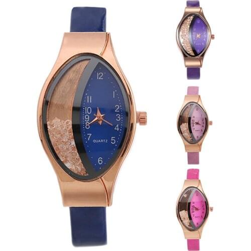 Luxury fashion Women watches bracelet casual Watch Womens Leather Analog Quartz Crystal Wristwatch Quicksand Rhinestone Watch W