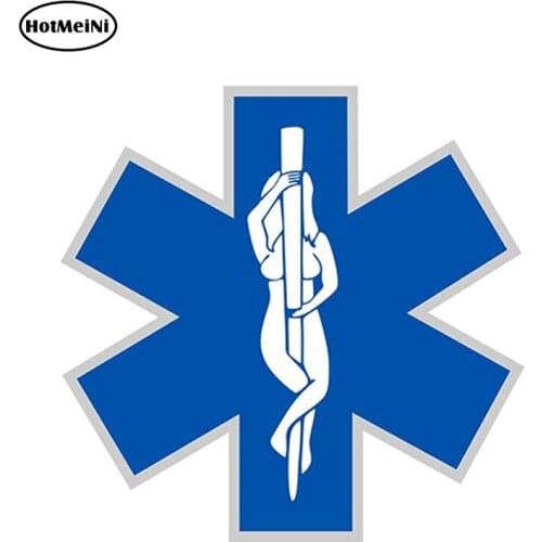 HotMeiNi 13cm x 13cm Firefighter Decal - EMS Star with Stripper Staff in Middle Funny Car Sticker Reflective Decal