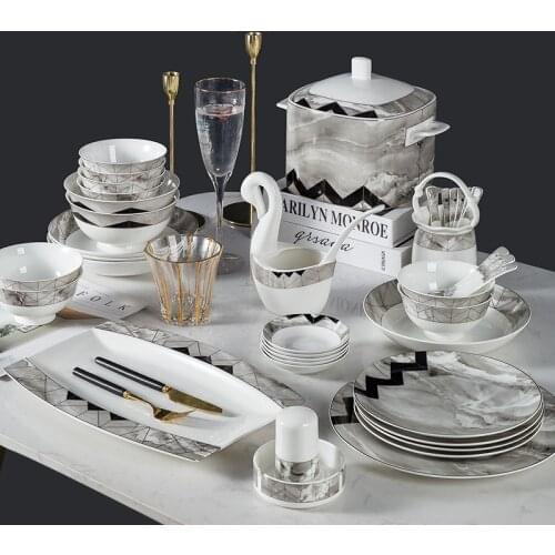 56-60 ceramic tableware, dishes and plates combination household bone China dishes set Nordic style