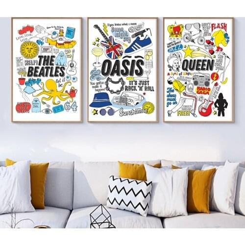 Classic British Rock Band Canvas Painting Oasis Queen Song Lyrics Poster and Print Nordic Wall Art Pictures for Cafe Bar Decor
