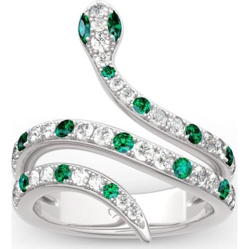 1Pcs hot New Fashion fill in White green water drill Cute Snake zinc alloy Silver Plated Cool Rings For Women Animal Jewelry