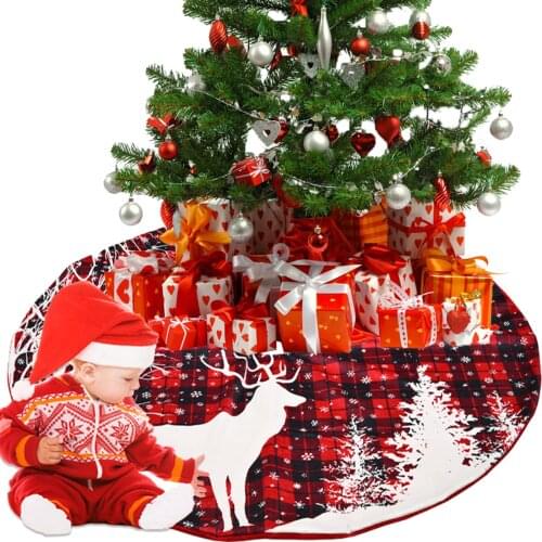 Creative Christmas Tree Skirt Red/Grey Black Plaid Elk Snowflake Printing Christmas Tree Base Floor Mat Cover Party Decoration