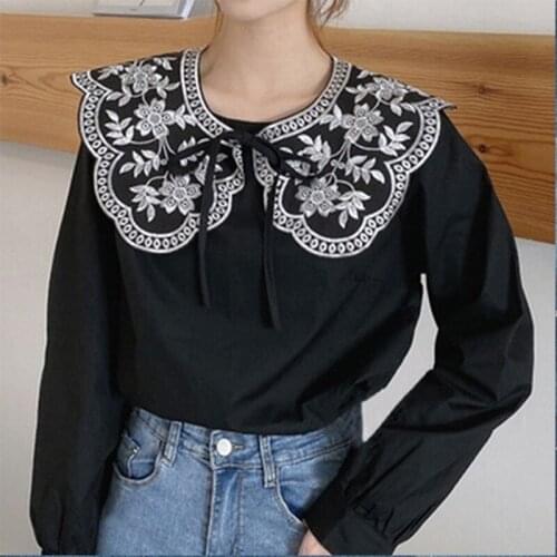 New Spring Autumn Womens Chiffon Lace False Collar Embroidery Flower Shirt Sweater Dress Fashion Decorative Tie