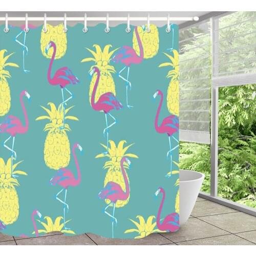 LB Abstract Flamingo & Pineapple Shower Curtain Set With Rug Waterproof Eco-Friendly Bathroom Polyester Fabric For Bathtub Decor