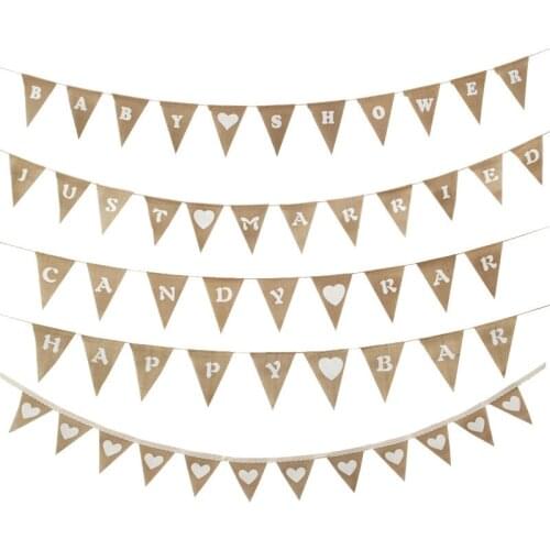 Linen Flags Pennant Wedding Bunting Banners Baby Shower Birthday Party Decoration Garland Wall Hanging Bunting Reusable