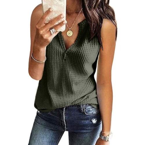 Womens Tanks Tops V Neck Shirts Sleeveless Solid Knit Loose Fitting Tee Tops Loose Feminina Vestes tops for women summer