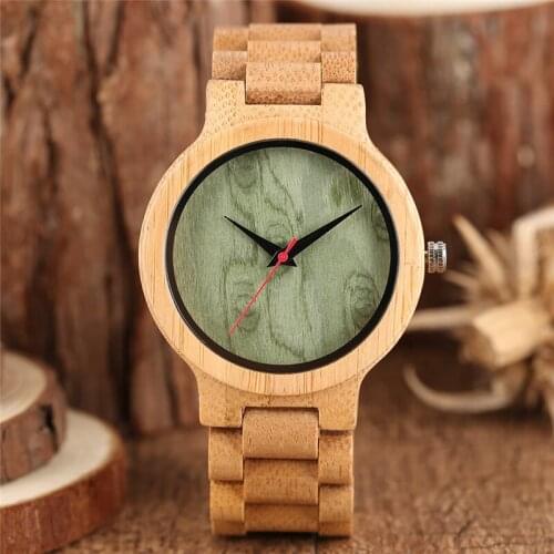 Handmade Simplicity Design Men Wooden Green White Dial Clock Quartz Analog Watches Exquisite Full Wood Bracelet Watch for Man