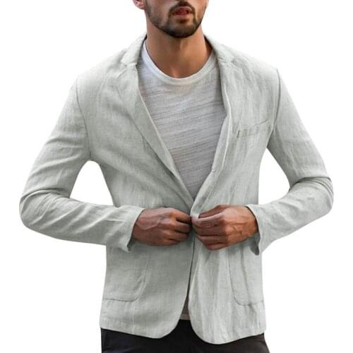 Men Blazer 2021 Fashion New Men Autumn Solid Color Long Sleeve Pockets Cotton Linen Slim Blazer Coat Jacket куртка мужская
