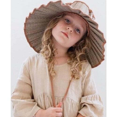 Wholesale Foldable Pleated Sun Hat For Children Fashion Design Beach Hats Girls Vacation Gifts Easy To Carry