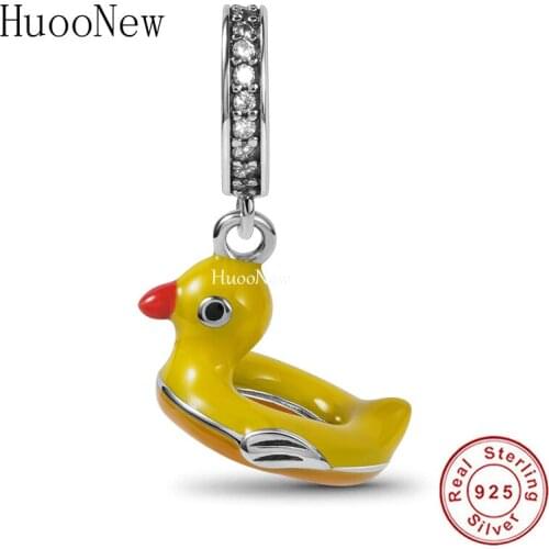 Fit Original Pandora Charm Bracelet 925 Sterling Silver Yellow Duck Swim Lifebuoy Bead For Making Women Holiday Berloque 2021