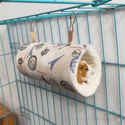 Hanging Hammock Tunnel for Small Animal Warm Plush Bed Hideout Cage Accessories for Guinea Pig Hamster Ferret Chinchilla