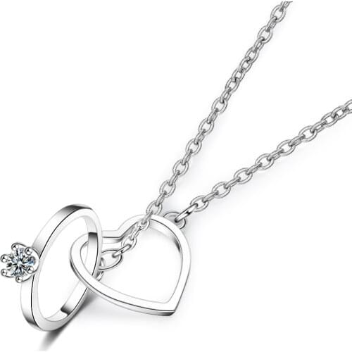 CHN64 925 Silver Romantic Love Heart Shine CZ Zircon Lady Pendant Necklaces Jewelry Women Short Chains Wedding Gift