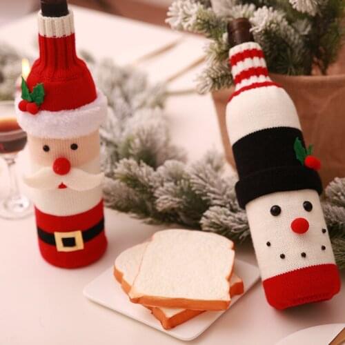 Christmas Decoration Knitted Champagne Red Wine Bottle Cap Hat Clothes Christmas Dinner Table Decoration for Home Party Gift