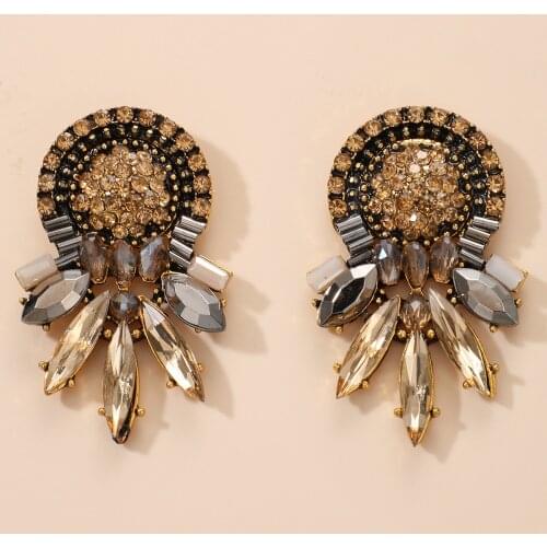 Docona Luxury Crystal Stone Stud Earring for Women Temperament Rhinestones Hollow Geometry Earring Female Wedding Jewelry серьги