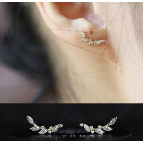 Liemjee S925 Silver 14K Gold Plated Zircon Leaf Earrings Fashion Jewelry For Women Feature Namour Charm Gift All Seasons