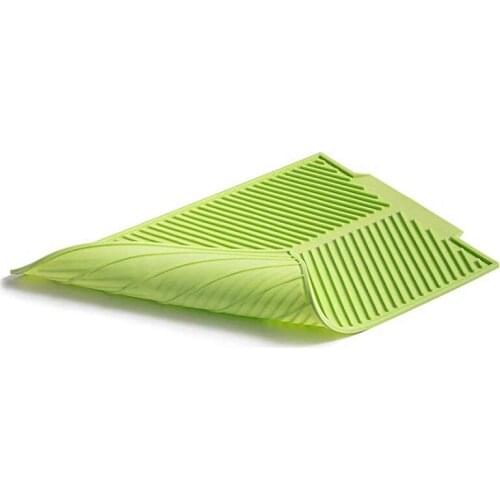 Silicone Dish Drying Mat Flume Folding Draining Mat,Rectangle Drain Mat Drying Dishes Pad Heat Resistant Non-Slip Tray Green