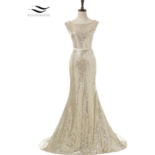 Solovedress Elastic Fabric Gold Sequined Mermaid Long Party Dress 2019 Cap Sleeves Scoop Evening Gown vestido de fiesta SL-E016