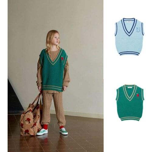 21 Autumn Winter Wh Knitted Vest Boys' sweater childrens Pullover Sweater middle-aged childrens Pullover vest girls
