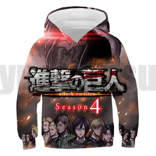 Hip Hop Anime hoodie Attack on Titan Season 4 Lounge Wear Childrens Sweatshirt Kid 3D Streetwear Velvet Oversized Pullover Men