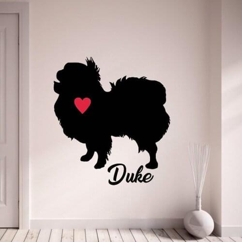 Custom Name Japanese Chin Decal Personalize With Your Dogs Name Wall Stickers Pet Dog With Red Heart Home Decor L179