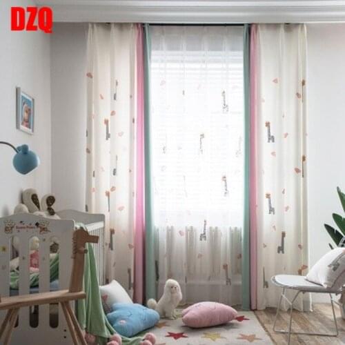 Korean-style Curtains for Living Room Bedroom Childrens Room Printing Giraffe Cartoon Curtains Finished Product Customization