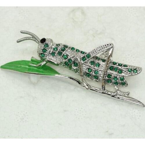 Green Rhinestone Enamel Grasshopper brooch Pin C892 M