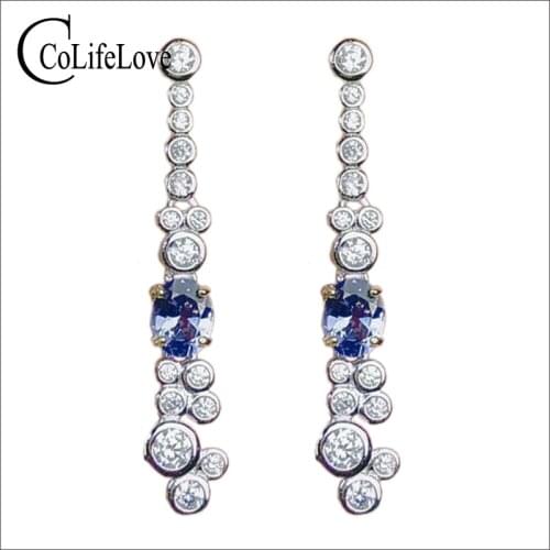 CoLife Jewelry 925 Silver Tanzanite Dangler for Party 2 Pieces Natural Tanzanite Drop Earrings Fashion Silver Tanzanite Jewelry