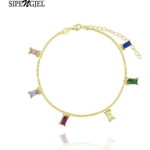 SIPENGJEL Fashion Simple Gold Minimalist Adjustable Bracelet Shiny Colorful Crystal Zircon Bangles For Women Best Friend Gift