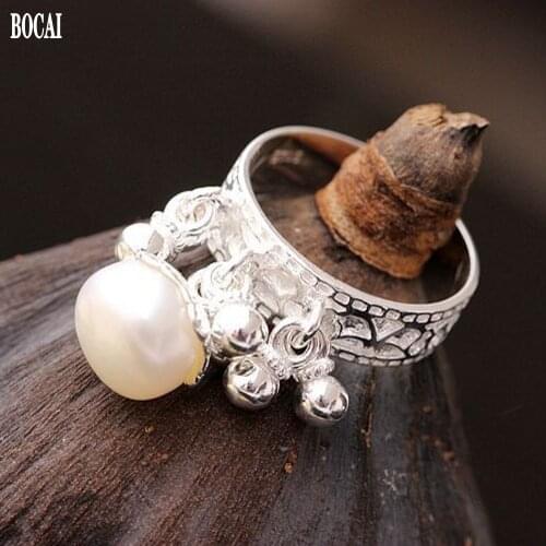 2020 new real pure s925 sterling silver jewelry small purse silver ring for woman Hand-set natural pearl woman ring