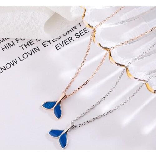 YSH 100% 925 sterling silver blue enamel fishtail pendants necklaces 2020 woman DIY jewelry Holiday gifts free shipping hot sell
